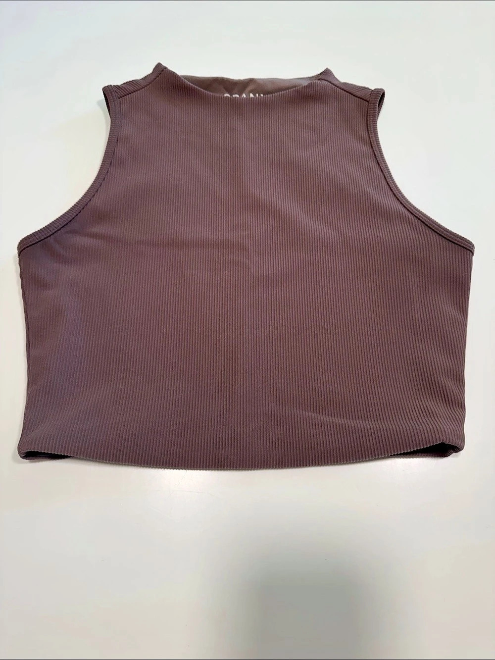 Spanx Contour Rib Mock Neck Crop Top Smoke (Taupe/Brown) Medium